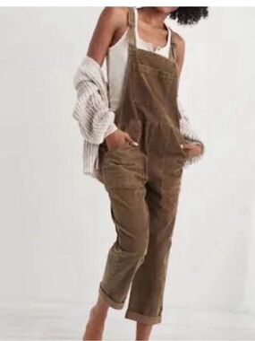 aerie warm tan taupe Corduroy Overall Jumpsuit